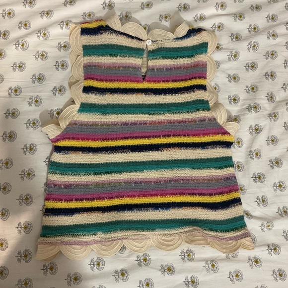 Anthropologie Blue Tassel Sleeveless Crochet Scallop-Trim Top - Picture 6 of 7